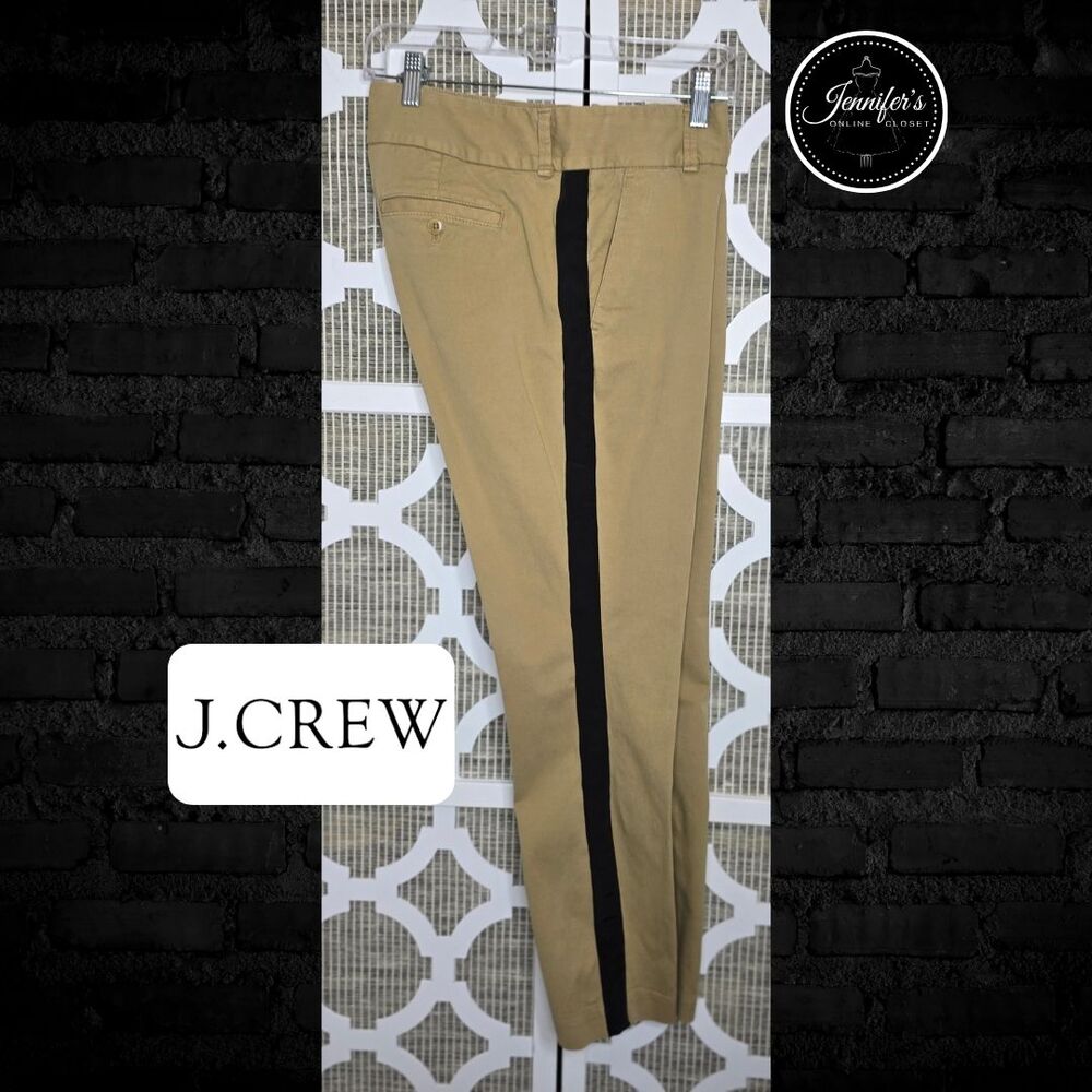 J.Crew Women's Khaki/Gold with Black Side Grosgrain Ribbon Chino Pants Size 10